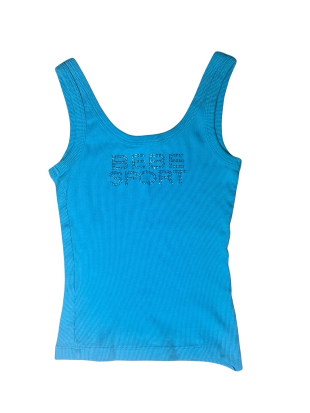 bebe Sport Turquoise Blue Ribbed Tank with Stud Logo